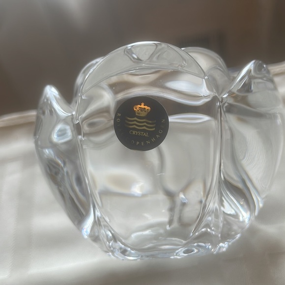 ROYAL COPENHAGEN Crystal LOTUS Votive Candle Holder w/Sticker Denmark - Picture 3 of 4